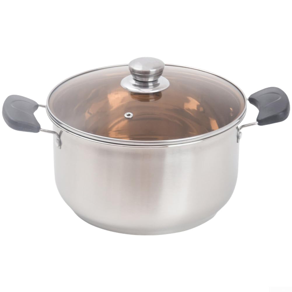 Olla de leche de acero inoxidable 304 engrosada doble mango no magnético sopa gachas de avena olla de cocina de alimentos para bebés con tapa de vidrio para inducción de gas estufas