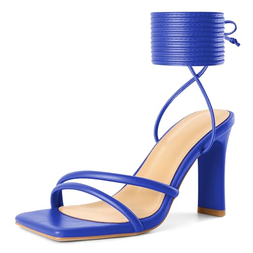 Image of Joseywade Chunky Heels For Women Lace Up Tie Up High Heel 3.5 inch Heeled Sandals Open Toe Shoes