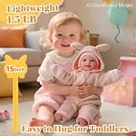 BABESIDE 15-Inch Lightweight Baby Doll with Baby Feeding Set – Easy to Hold with Cuddly Soft Body – Realistic First Doll Real Life Baby Girl for Kids 3+ Pretend Play