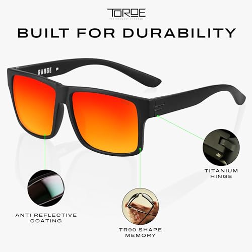 Image of TOROE TR90 Square Frame Grade A Polarized Black Emblem Sunglasses with Anti Reflective Water Repellent Polycarbonate Lenses
