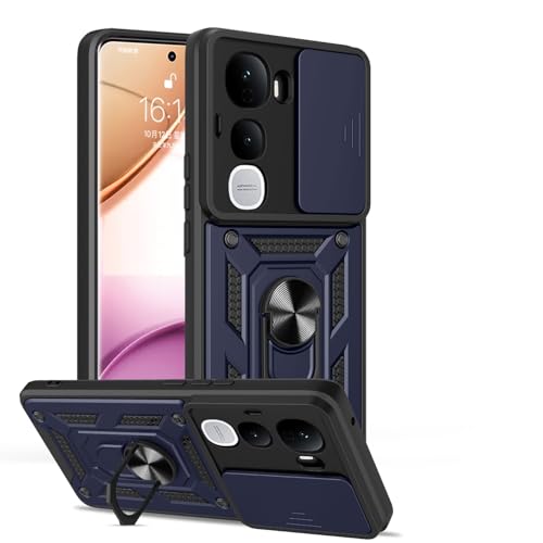 Image of SPAZY CASE Vivo Y400 Back Cover | Heavy Duty Hybrid Case with 360 Degree Rotating Finger Ring Holder + Slider Shutter Camera Protection Case for Vivo Y400 - Blue