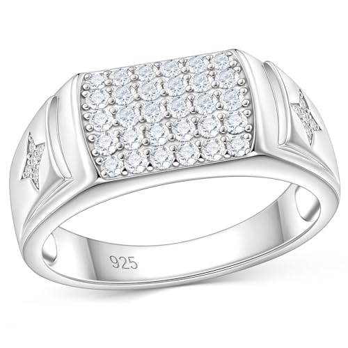 D Color VVS1 Moissanite Rings for Men 925 Sterling Silver Two Star Round Cut Mens Wedding Band Promise Size 9-12