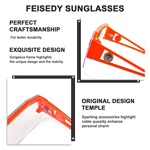 FEISEDY Square Flat Top Shield Sunglasses One Piece Frameless Stylish Women Men UV400 B2765 (Orange Frame, 73)4