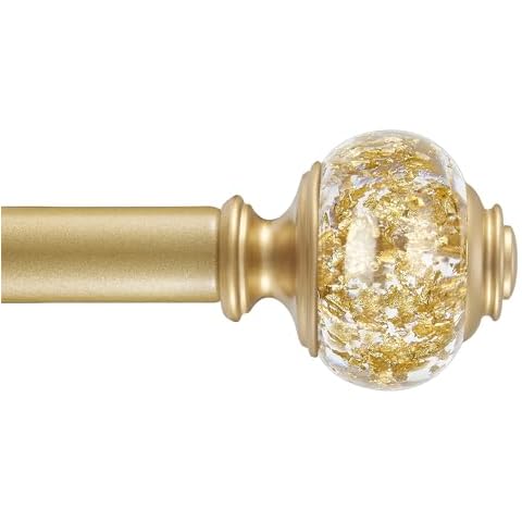 Curtain Rods 36 to 72 Inches(3-6 Feet) with Solid Aluminum Alloy Brackets, 1 Inch Telescoping Drapery Rod for Windows, Heavy Duty Decorative Curtain Rods with Translucent Finials, Warm Gold Cover