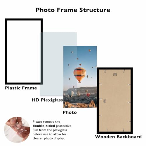 Image of JCJMY 9x16 Picture Frame Black for Wall Hanging, Wall Mounting Horizontally or Vertically, 9 x 16 Wall Gallery Poster Photo Frame with Shatter Resistant Plexiglass, Black