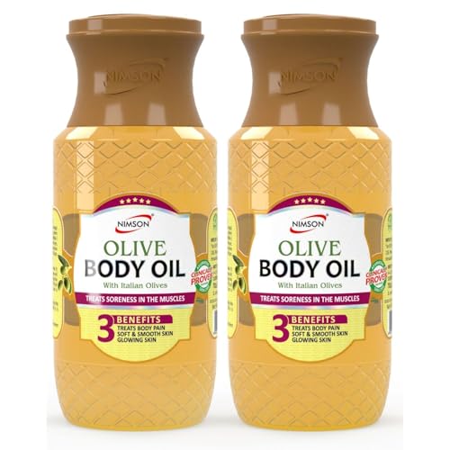 Image of Nimson Olive Body Massage Oil - 500ml x 2 | Deep Moisturization & Soothing Relief | Hydrating Formula with Italian Olives | For Dry Skin & Radiant Glow | Ethically Sourced