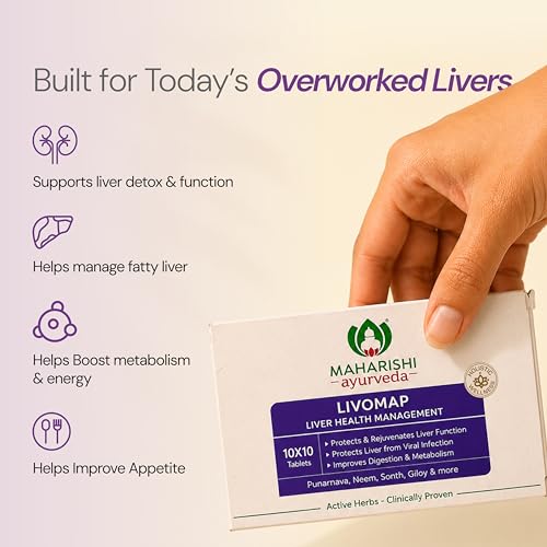 Image of Liver Support Supplement and Liver Detox | Maharishi Ayurveda Livomap Tablet Protects and Rejuvenates the Liver Function | Clinically Tested | 100 Tablets