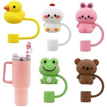Straw Cover Cap for Stanley Cup,Silicone Straw Topper Compatible with 30&40 Oz Tumbler with Handle,10mm 0.4in Dust-Proof Reusable Straw Tips Lids 5Pcs Straw Cover Animal shape
