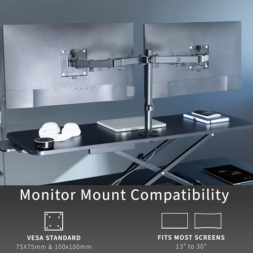 Image of VIVO Height Adjustable 48 inch Standing Desk Converter with Dual 13 to 30 inch Monitor Stand, Sit Stand Monitor Mount and Desk Riser, Black, DESK-V048KB-M2