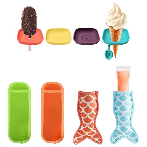 Zvvastnz Silicone Popsicle Holder and Sleeves, Reusable Ice Pop Sleeves for Toddlers, No mess Ice Cream Holder for Summer and Birthday Party, Adjustable Clips, Dishwasher Safety, 8pcs, 3-in-1
