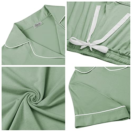 Image of Cherrydew Women Bamboo Viscose Super Soft Comfy Summer Cooling Short Sleeve Button Down Pajama Shorts Set S-XXL