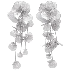 Silver Flower Long Dangle Earrings