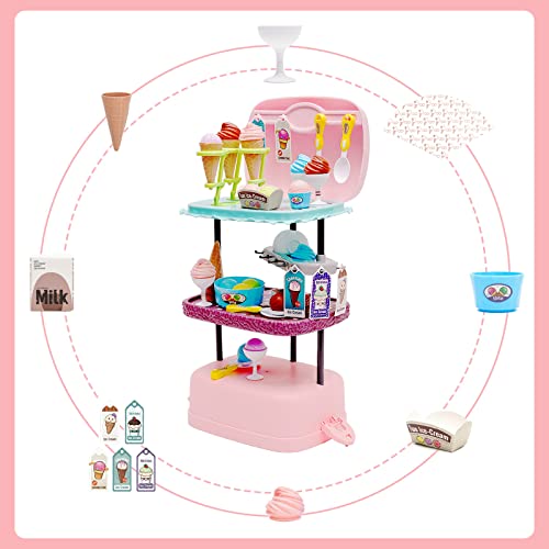 Ice Cream Toys 72pcs Dessert Shop Playset 3 in 1 Pretend Play Toy Set with Portable Shoulder Strap Storage Hamburger Design Role Play Kitchen Game for 3 4 5 6 Kids Toddlers Boys Girls