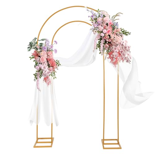 Open Arch Backdrop Stand Gold Metal Double Arch Backdrop Stand U Shaped Frame 7.2ft×4.4ft Flower Arches for Wedding Ceremony Baby Shower Birthday Garden Arch Party Decorations