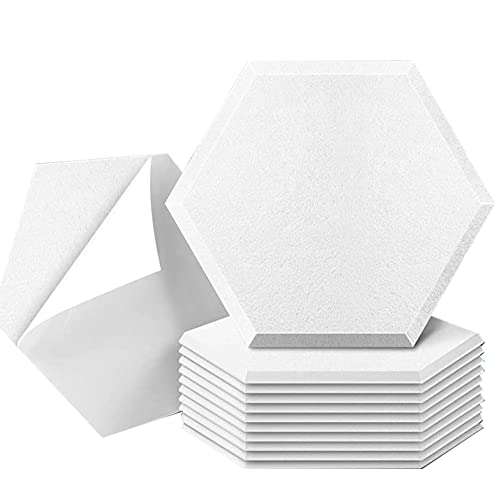 Bloepum 12 Pack Self Adhesive Acoustic Panels, 14 x 12 x 0.4inch Soundproof Panels, Hexagon Sound Absorbing Panels white