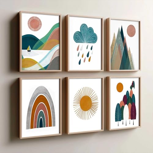 Image of kotart Boho Art Home Decoration Paintings With Frame For Living Room Bed Room Hotel Wall Decor Digital Reprint Set Of 6 (13X17 inch)