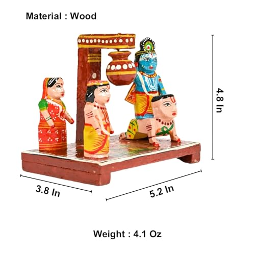 Figura de Madera Krishna Makhan Chor Handpainted miniatura 3