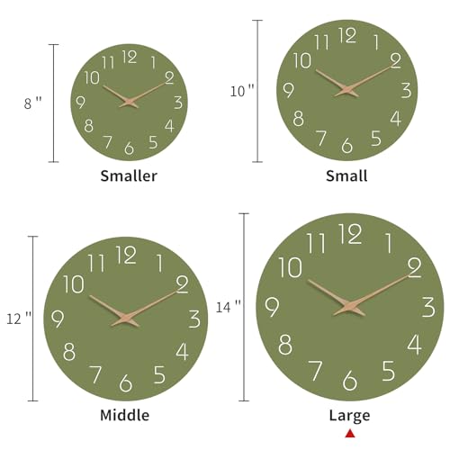 Image of Mosewa Modern Wall Clock Silent Non-Ticking 14 Inch Olive Green Battery Operated Simple Minimalist for Living Room Office Bedrooms Kitchen Home Decor