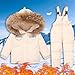 Girls Warm Thick Quilted Ski Suit Set Fuzzy Hooded Puffer Jacket Jumpsuit Matching Set Thermal Windproof Outfits
