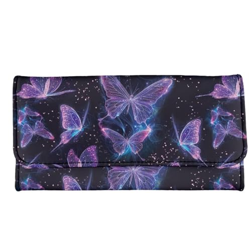 Image of AFPANQZ Galaxy Butterfly Womens Wallets, Leather Trifold Multi Card Holder Slots Wallet, Elegant Clutch Long Purse for Women Ladies Travel Purses with Phone Holder Zip Coin Pocket, Purple Black