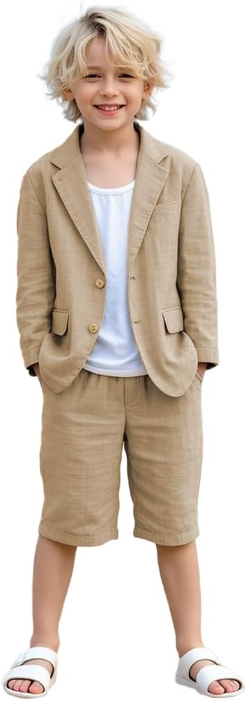 Boys 2 Piece Formal Wear Outfit Wedding Kids Boys Plaid Suit Fashion Blazer Short Pants Set