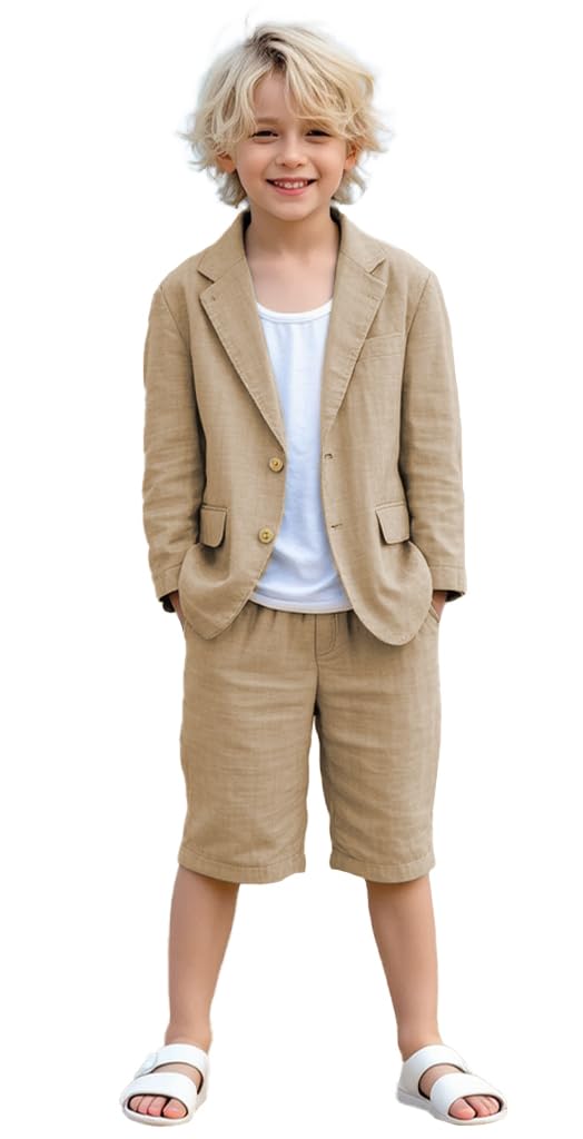 Costume d'été en lin pour garçons - Costume formel respirant pour enfants pour occasions spéciales