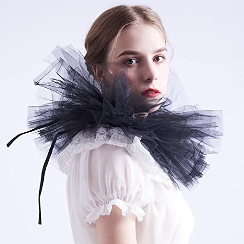 Blessume Retro Neck Ruff Ruffle Collar, Black, One Size #TOP2
