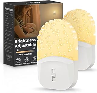 Night Light, Emeritpro Dimmable Night Light Plug in Wall with Dusk to Dawn Sensor, Support 0-50LM Brightness Adjustable, 3000K Warm White - 2 Pack