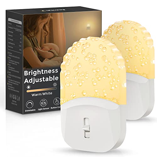 Emeritpro Night Light, Dimmable Night Light Plug in Wall with Dusk to Dawn Sensor, Support 0-50LM Brightness Adjustable, 3000K Warm White - 2 Pack