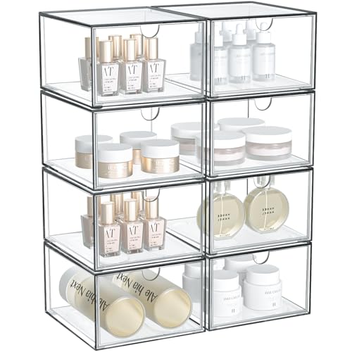 Image of CANITORON Stackable Drawer Storage,8Pack Clear Drawer Bins for Vanity,Bedroom and Bathroom Storage,Kitchen Cabinet Organized,Makeup Organizer for store cosmetics and skincares.