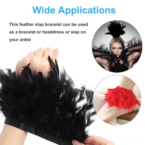 2-Pack Feather Slap Bracelet Cuffs - Feather Snap Ring, Cuff Wrist Decoration for Parties & Wrist Accessories, Women's Edition4