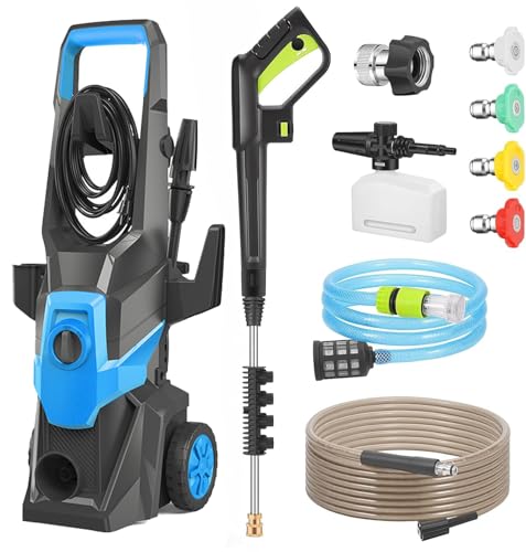 AUAU 高圧洗浄機 1800W 17MPa 水道直結 4つのノズル 自吸両用 高圧ホース16m 電源コード1.5m 二重絶縁 IPX5防水 家庭用 洗車 清掃 強力噴射 家庭用 コンパクト 50Hz/60Hz 洗車機 洗車用品 ベランダ 外壁 コケ 除去