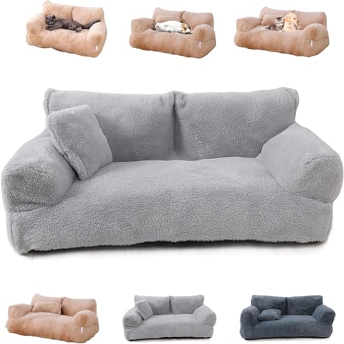 ERGRFHNL Revuera Pet Sofa, Revuera Calming Pet Sofa, Revuera Pet Bed, Calming Dog Bed Fluffy Plush Pet Sofa, Dog Sofa Couch Bed for Large Small Dogs & Cats up to 110 lbs (3XL,Light Gray)