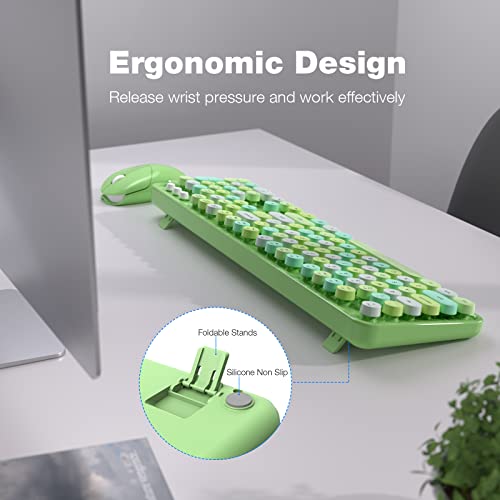 Image of KNOWSQT Wireless Keyboard and Mouse Combo, Green 104 Keys Full-Sized 2.4 GHz Round Keycap Colorful Keyboards, USB Receiver Plug and Play, for Windows, Mac, PC, Laptop, Desktop