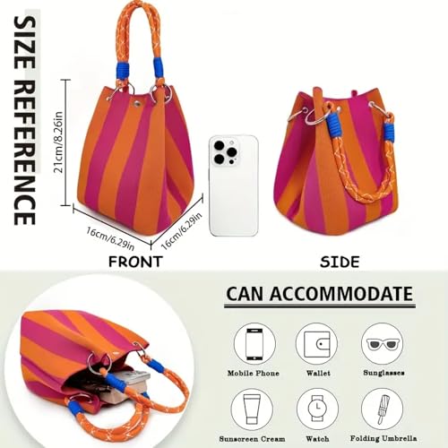 Bolso Tote Mujer Mini Tejido Rayas Crochet miniatura 2