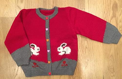 Hand Made Knit Wool Sweater with Two Cats for Girls (4-5 Years Old)