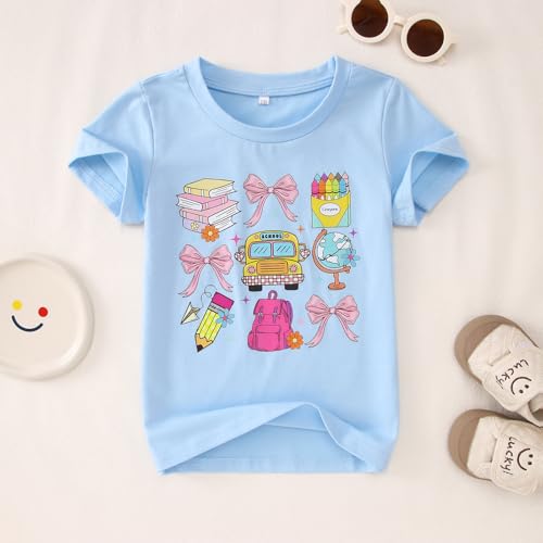 Image of KEKEMI Toddler Girl First Day of School Shirts Kindergarten Bow T-Shirt Kid Back to School Outfits Cute Preschool Tees 3-8Y