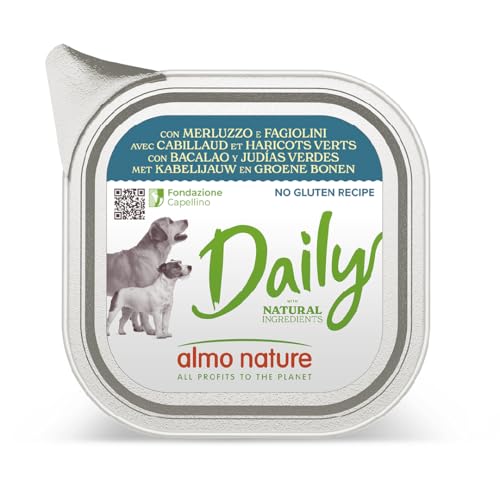 Almo Nature Daily, Alimento Umido per Cani Adulti con Merluzzo e Fagiolini - 100g, Confezione da 32