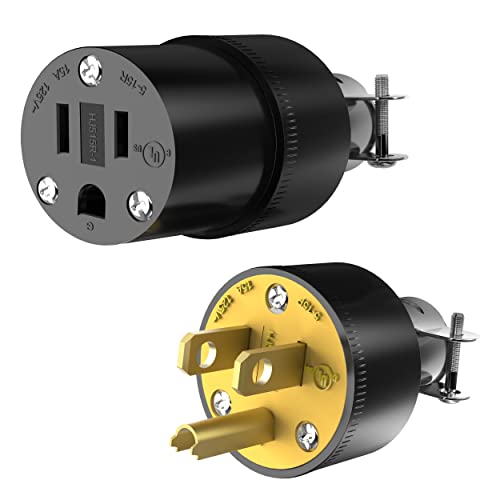 ENERLITES Extension Cord Ends Male &amp; Female Set, NEMA 5-15P &amp; 5-15R, Black