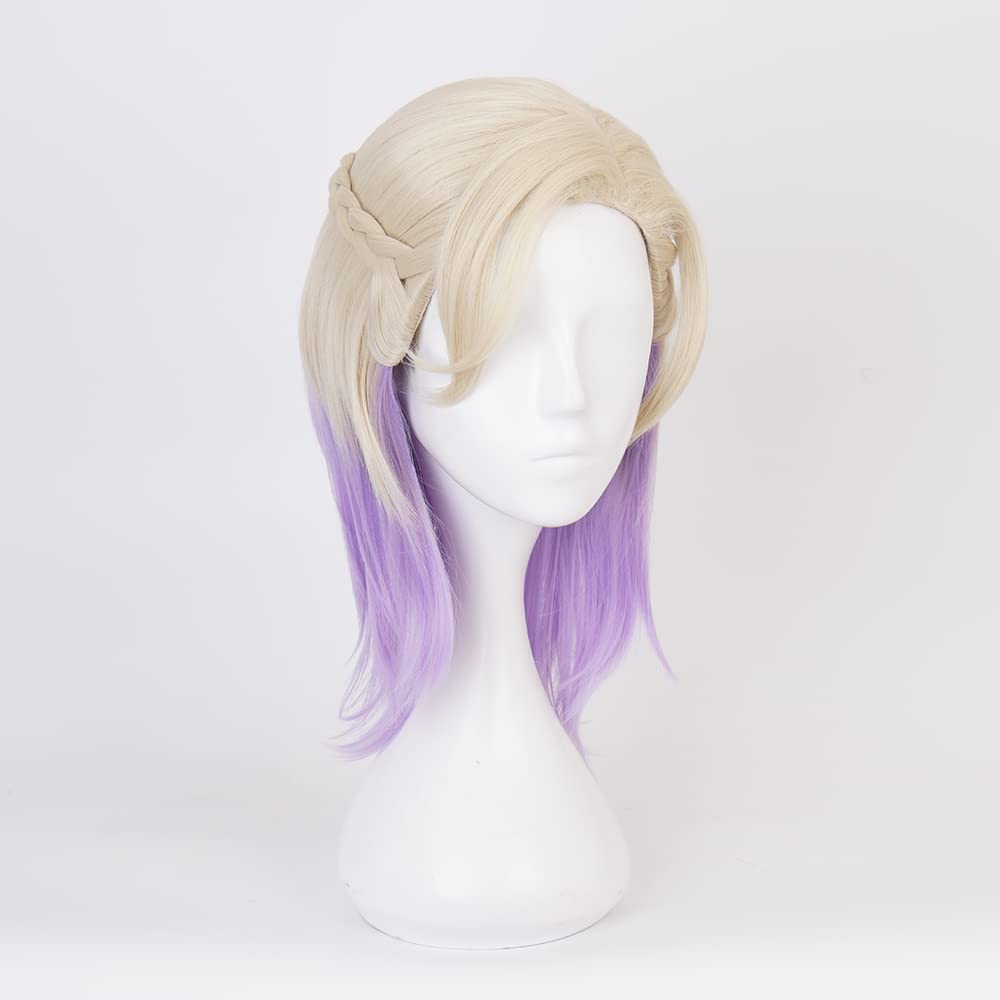 Blonde Mixed Purple Medium Wig for Anime Costume with Straight Heat Resistant Synthetic Hair for Women Halloween Cos Anime Party Comic Con Replacement Wigs - Image 3