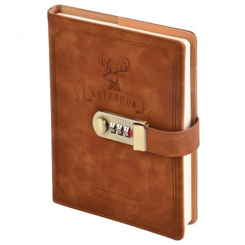Duronge PU Leather Journal with Lock - 256 Pages Password Notebook for Men & Women, Travel Diary, Note Book with Lock for Organizing, Note Taking & Planning, Office & Personal Use (Brown)