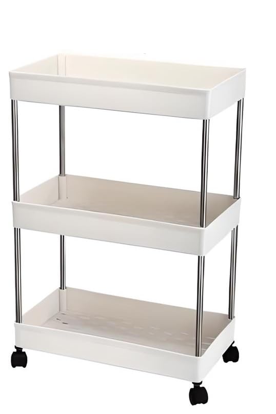 FAVHOME 3 Tier Slide Out Storage Trolley Cart with Wheels – Mobile Utility Cart for Kitchen, Bathroom, Office - Multi Color Will Be Shipped