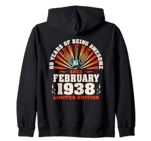 85 cumpleaños vintage para amantes de la guitarra, febrero de 1938 Sudadera con Capucha