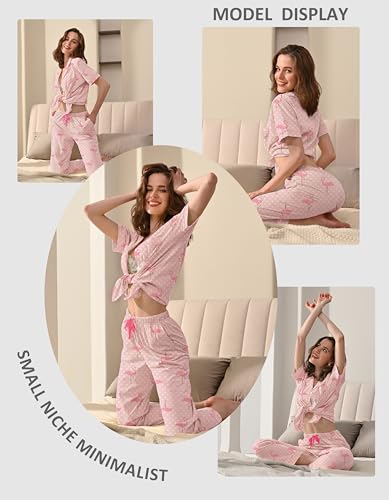 Image of NAP BOUND 100% Cotton Women's Pajama Sets Short Sleeve Button Down Soft Pjs 2 Piece Lounge Set with Pocket Nightwear XS-XXL