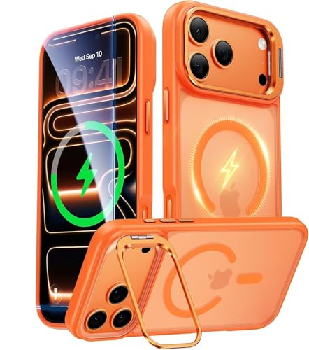 Image of MagPro case with stand for Apple iPhone 17 Pro Max | Magnetic Compatible Protective Cover, Strong Magnetic,Shockproof Armor Scratch Resistant Polycarbonate Hard Back | Translucent Matte Orange