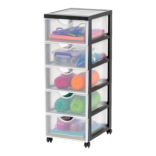 Iris Ohyama Kunststoff-Schubladenbox mit Rollen, 5 tiefen Schubladen, Schwarz, Griffe zum Ziehen, Für Schlafzimmer, Bad, Schule & Büro, BPA-frei, Schubladenschrank, Rollcontainer, A4 Drawer, DDDC-005., 30.99 €