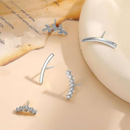 Image of VAMA FASHIONS 5 Pair 18K Plated Multiple Pericing Anti Tarnish Stud Earrings Hypoallergenic Helix Tragus Waterproof Lightweight Ear Studs Combo Set For Women