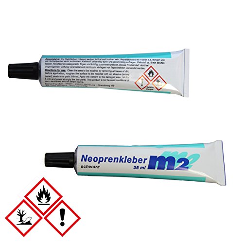 Foto von YACHTICON Neopren Reparatur Set für Neoprenanzüge Reparieren von Kite Surf Tauch Bekleidung aus Neopren 35 ml Neoprenkleber + Flicken 10 X 15cm schwarz, Pinsel