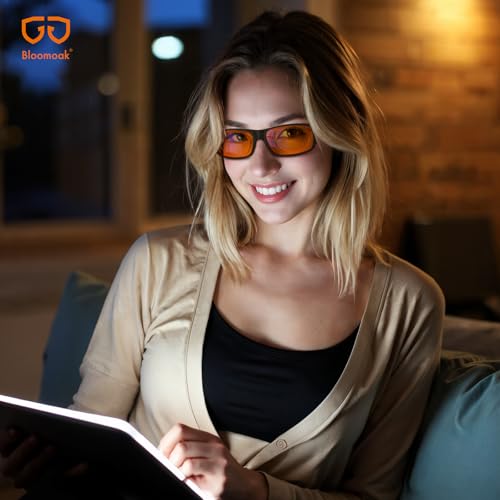 Image of Bloomoak 99% Fit Over Blue Light Blocking Glasses for Sleeping-Red /Amber Lens Anti‑Glare Coating for Zoom Meetings