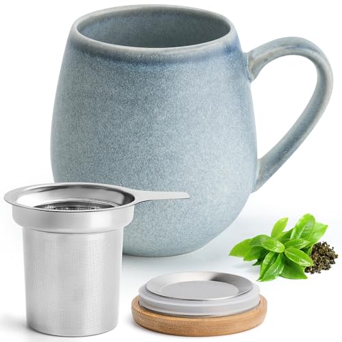 Happy Lemuro Tazza da tè con coperchio e filtro - 550 ml - Grande tazza da tè con filtro - Tazza XXL con coperchio - Tazza da tè grande - Tazza da tè - Tazza grande - Accessori per il tè - Tazza da tè